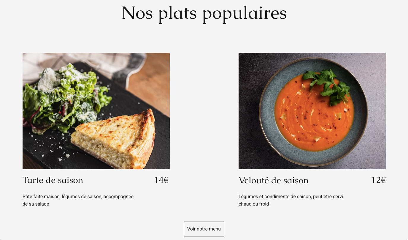 Site La Table du Terroir - page menu