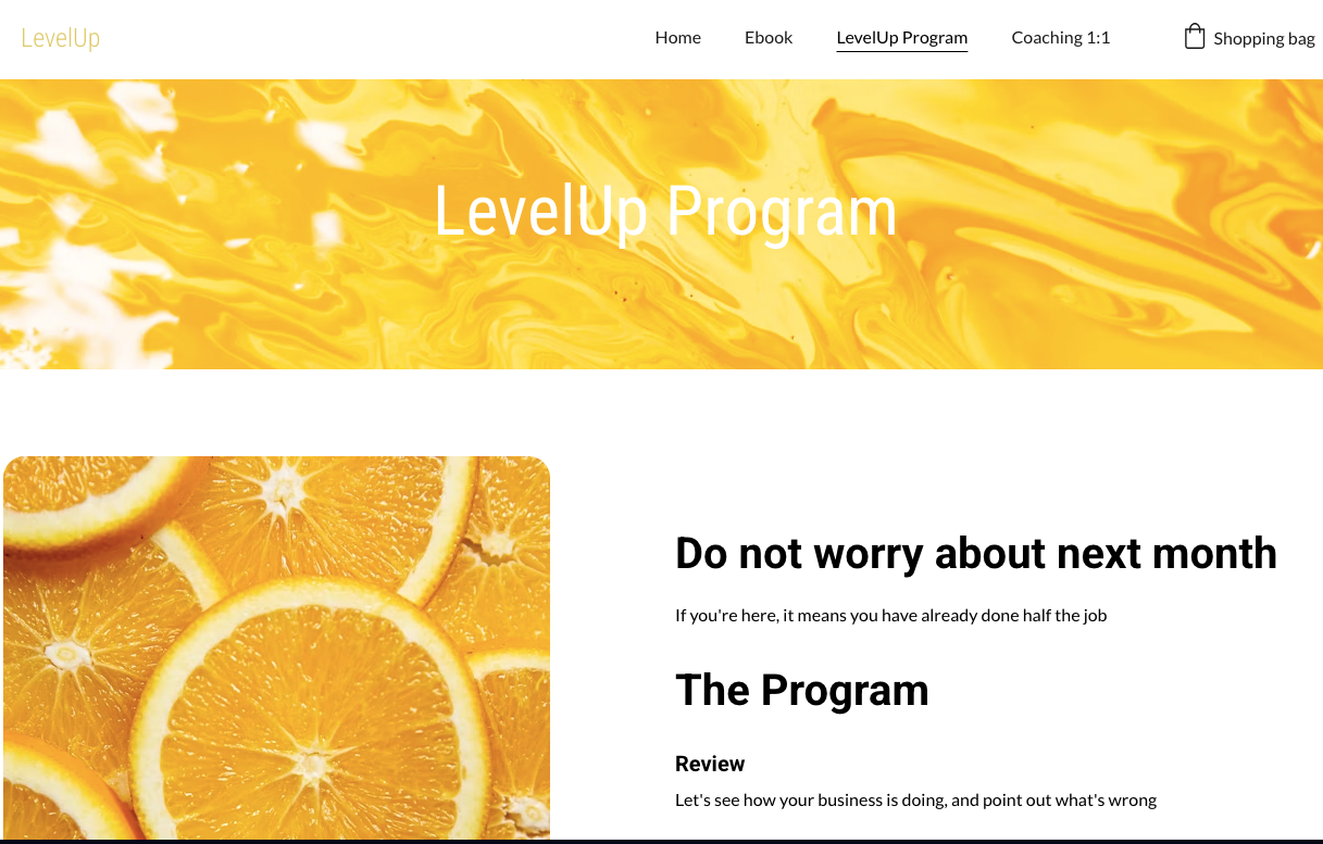 Site levelup - page présentation