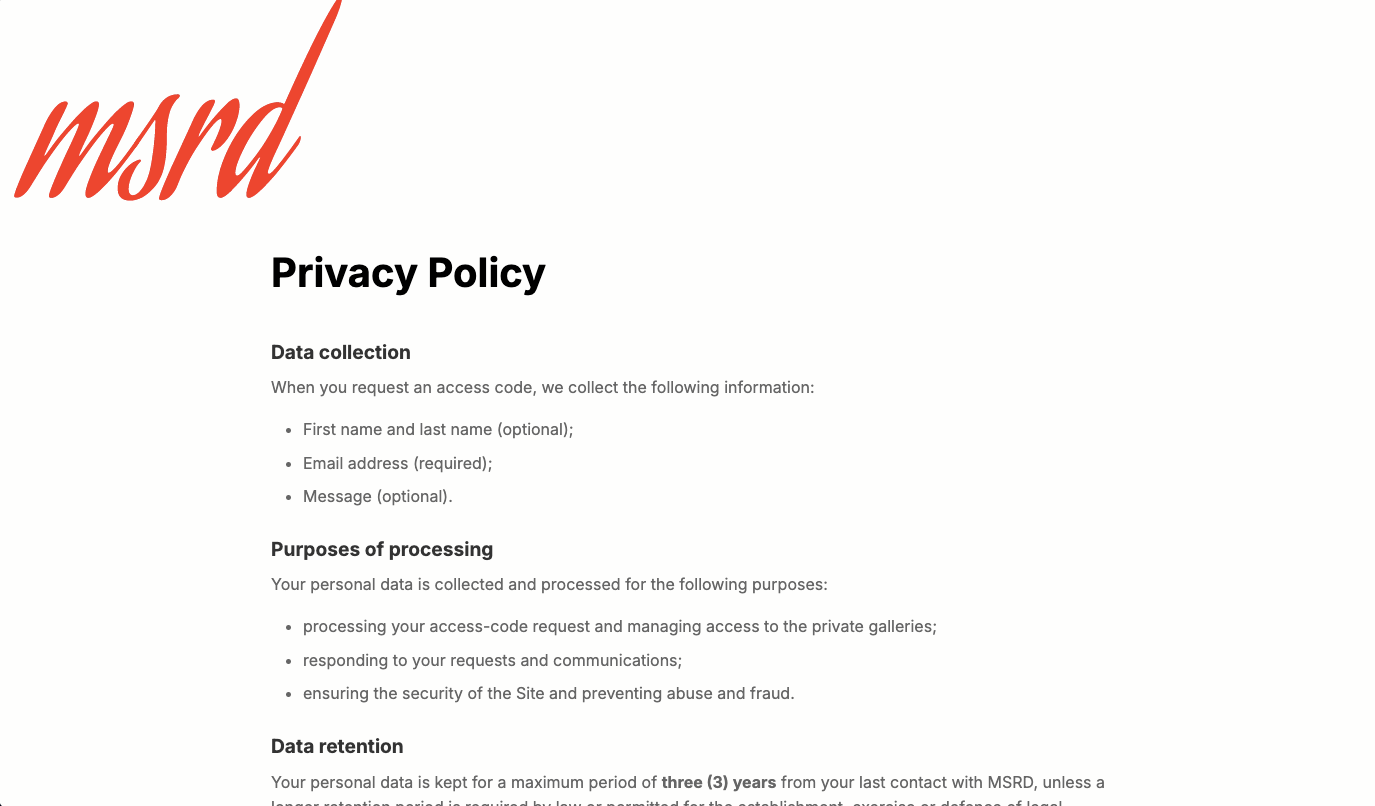 Site MSRD - page policy