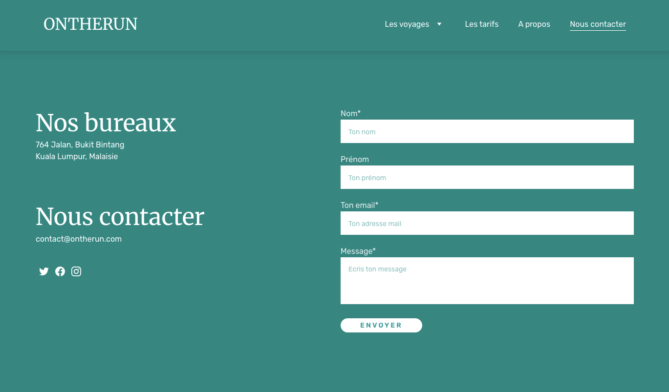 Site ONTHERUN - page tarifs